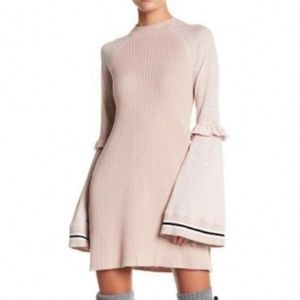 Free People blush mini sweater dress with bell sleeves